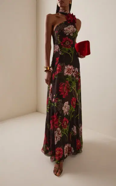 Oscar de la Renta Printed Silk Chiffon Halter Gown | Thumbnail 2 Oscar de la Renta Printed Silk Chiffon Halter Gown | Thumbnail 2
