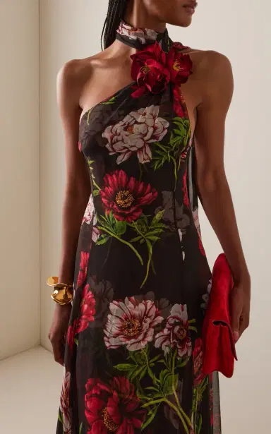 Oscar de la Renta Printed Silk Chiffon Halter Gown | Thumbnail 3 Oscar de la Renta Printed Silk Chiffon Halter Gown | Thumbnail 3