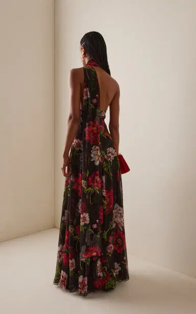 Oscar de la Renta Printed Silk Chiffon Halter Gown | Thumbnail 4 Oscar de la Renta Printed Silk Chiffon Halter Gown | Thumbnail 4