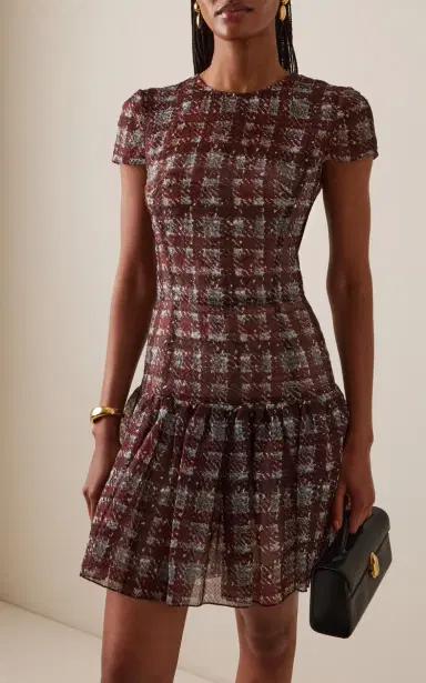 Oscar de la Renta Textured Tartan Silk-Blend Mini Dress | Thumbnail 3 Oscar de la Renta Textured Tartan Silk-Blend Mini Dress | Thumbnail 3