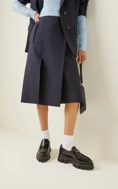 Prada Pinstriped Wool Midi Skirt | Thumbnail 2 Prada Pinstriped Wool Midi Skirt | Thumbnail 2