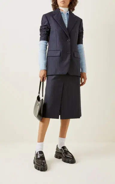 Prada Pinstriped Wool Midi Skirt | Thumbnail 3 Prada Pinstriped Wool Midi Skirt | Thumbnail 3