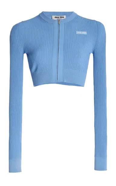 Miu Miu Ribbed-Knit Cropped Cardigan | Thumbnail 1 Miu Miu Ribbed-Knit Cropped Cardigan | Thumbnail 1