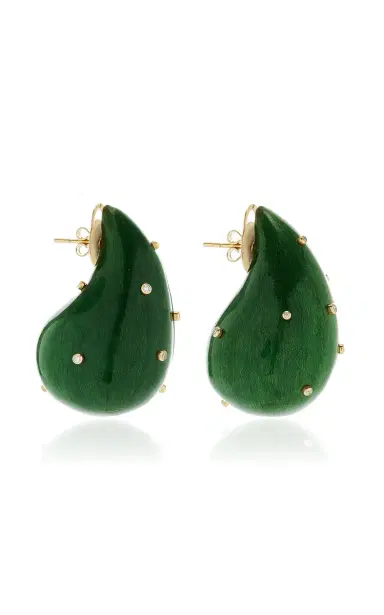 Silvia Furmanovich 18K Yellow Gold Green Marquetry Earrings With Diamomds | Thumbnail 3 Silvia Furmanovich 18K Yellow Gold Green Marquetry Earrings With Diamomds | Thumbnail 3