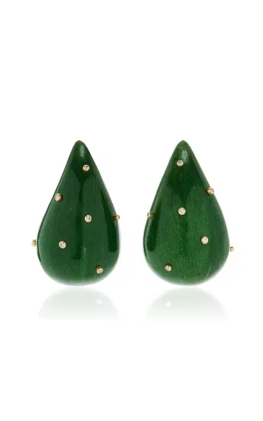 Silvia Furmanovich 18K Yellow Gold Green Marquetry Earrings With Diamomds | Thumbnail 1 Silvia Furmanovich 18K Yellow Gold Green Marquetry Earrings With Diamomds | Thumbnail 1
