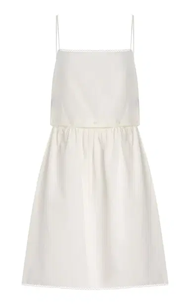 Miu Miu Buttoned Cotton-Linen Mini Dress | Thumbnail 1 Miu Miu Buttoned Cotton-Linen Mini Dress | Thumbnail 1