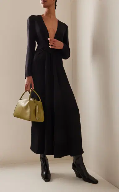 Prada Long Deep V-Neck Cady Maxi Dress | Thumbnail 2 Prada Long Deep V-Neck Cady Maxi Dress | Thumbnail 2