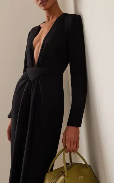 Prada Long Deep V-Neck Cady Maxi Dress | Thumbnail 3 Prada Long Deep V-Neck Cady Maxi Dress | Thumbnail 3