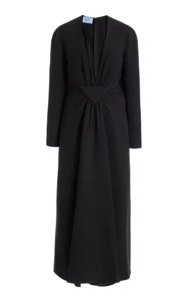 Prada Long Deep V-Neck Cady Maxi Dress | Thumbnail 1 Prada Long Deep V-Neck Cady Maxi Dress | Thumbnail 1