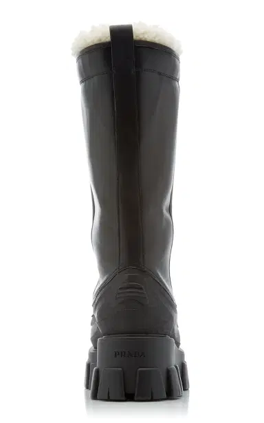Prada Monolith Shearling-Trimmed Leather Boots | Thumbnail 5 Prada Monolith Shearling-Trimmed Leather Boots | Thumbnail 5