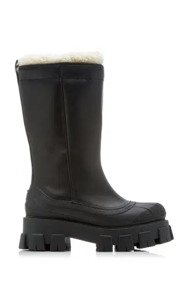 Prada Monolith Shearling-Trimmed Leather Boots | Thumbnail 1 Prada Monolith Shearling-Trimmed Leather Boots | Thumbnail 1