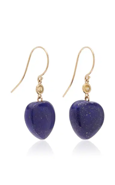 Haute Victoire Lapis Lazuli Heart Yellow Sapphire Gold Earrings | Thumbnail 3 Haute Victoire Lapis Lazuli Heart Yellow Sapphire Gold Earrings | Thumbnail 3