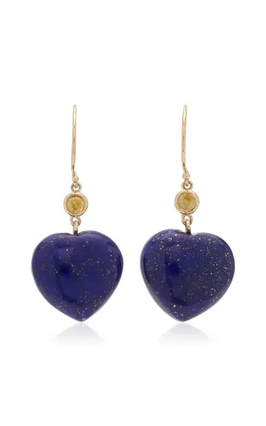Haute Victoire Lapis Lazuli Heart Yellow Sapphire Gold Earrings | Thumbnail 4 Haute Victoire Lapis Lazuli Heart Yellow Sapphire Gold Earrings | Thumbnail 4