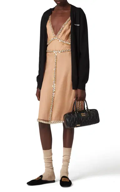 Miu Miu Crystal-Embellished Silk Chiffon Mini Dress | Thumbnail 2 Miu Miu Crystal-Embellished Silk Chiffon Mini Dress | Thumbnail 2