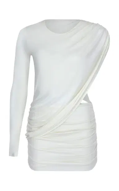 Zeynep Arçay One-Shoulder Jersey Mini Dress - White | Thumbnail 1 Zeynep Arçay One-Shoulder Jersey Mini Dress - White | Thumbnail 1
