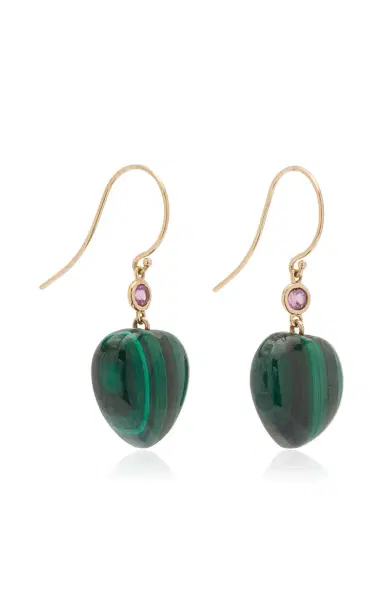Haute Victoire Malachite Heart Rose Sapphire Gold Earrings | Thumbnail 3 Haute Victoire Malachite Heart Rose Sapphire Gold Earrings | Thumbnail 3