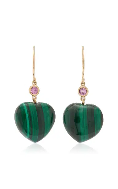 Haute Victoire Malachite Heart Rose Sapphire Gold Earrings | Thumbnail 1 Haute Victoire Malachite Heart Rose Sapphire Gold Earrings | Thumbnail 1