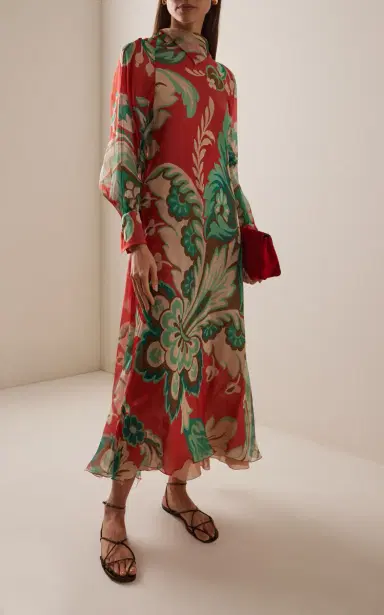 Etro Patterned Silk Midi Dress | Thumbnail 2 Etro Patterned Silk Midi Dress | Thumbnail 2