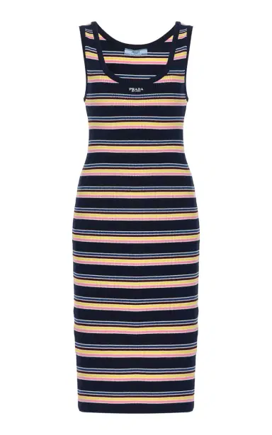 Prada Striped Cotton Midi Tank Dress | Thumbnail 1 Prada Striped Cotton Midi Tank Dress | Thumbnail 1