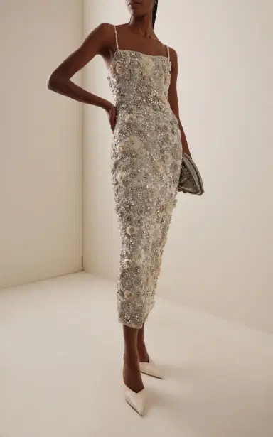 Rachel Gilbert Francesca Floral Crystal-Embellished Tulle Midi Dress | Thumbnail 3 Rachel Gilbert Francesca Floral Crystal-Embellished Tulle Midi Dress | Thumbnail 3