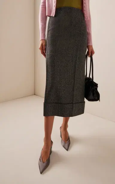 Prada Wool Mouliné Midi Skirt | Thumbnail 3 Prada Wool Mouliné Midi Skirt | Thumbnail 3