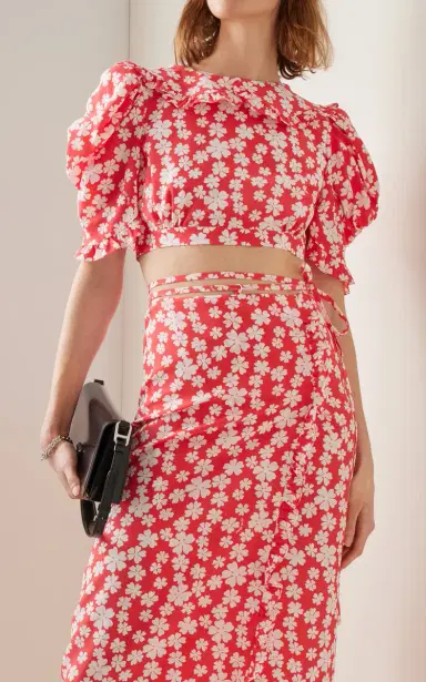 Miu Miu Puff-Sleeve Floral Silk Open-Back Crop Top | Thumbnail 4 Miu Miu Puff-Sleeve Floral Silk Open-Back Crop Top | Thumbnail 4