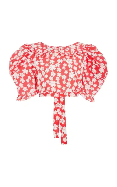 Miu Miu Puff-Sleeve Floral Silk Open-Back Crop Top | Thumbnail 6 Miu Miu Puff-Sleeve Floral Silk Open-Back Crop Top | Thumbnail 6
