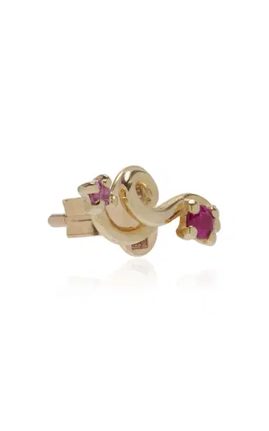 Bea Bongiasca Mini Loop Earring With Round Brilliant Cut Ruby And Pink Sapphire Single 9K Yellow Gold 0 039ct Ruby 0 018ct Pink Sapphire | Thumbnail 3 Bea Bongiasca Mini Loop Earring With Round Brilliant Cut Ruby And Pink Sapphire Single 9K Yellow Gold 0 039ct Ruby 0 018ct Pink Sapphire | Thumbnail 3