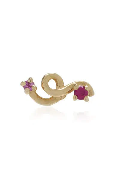 Bea Bongiasca Mini Loop Earring With Round Brilliant Cut Ruby And Pink Sapphire Single 9K Yellow Gold 0 039ct Ruby 0 018ct Pink Sapphire | Thumbnail 1 Bea Bongiasca Mini Loop Earring With Round Brilliant Cut Ruby And Pink Sapphire Single 9K Yellow Gold 0 039ct Ruby 0 018ct Pink Sapphire | Thumbnail 1