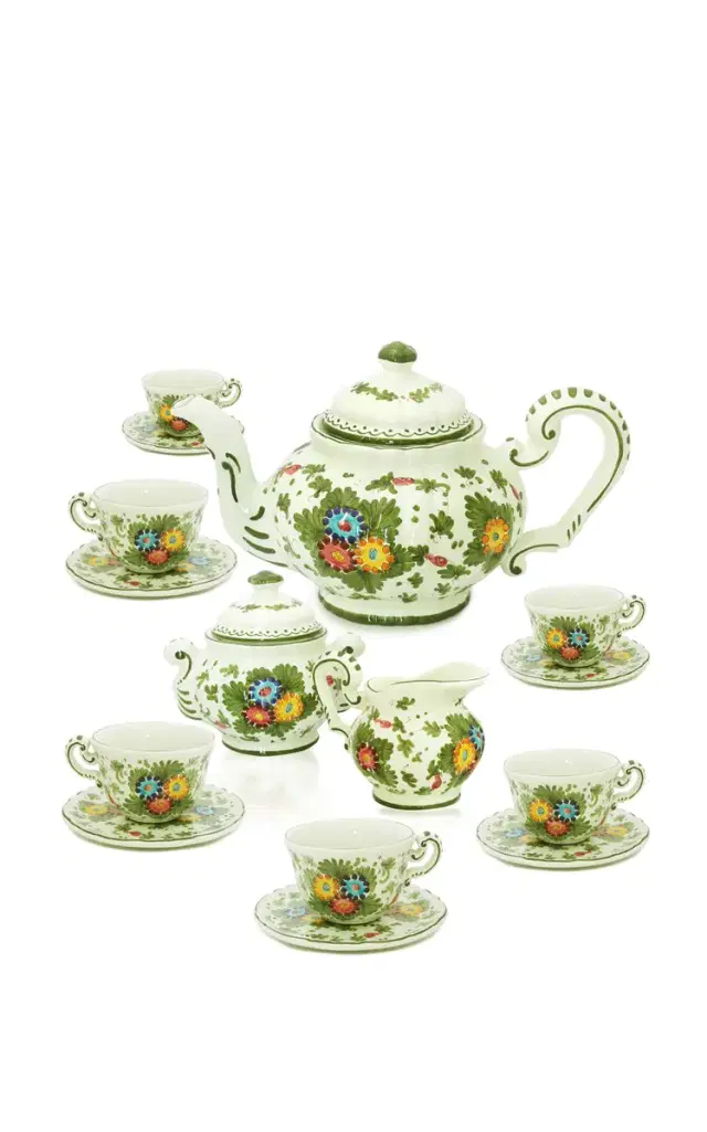 Fiorito by MODA DOMUS; Hand-painted Ceramic Tea Service Set - Green Fiorito by MODA DOMUS; Hand-painted Ceramic Tea Service Set - Green