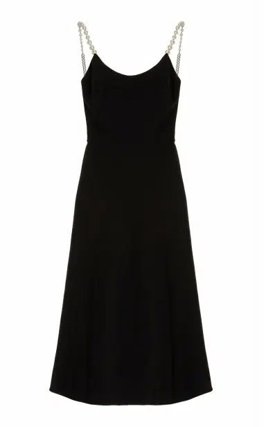 Miu Miu Pearl-Detailed Cady Midi Dress | Thumbnail 1 Miu Miu Pearl-Detailed Cady Midi Dress | Thumbnail 1