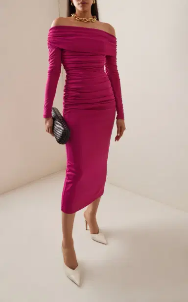 Carolina Herrera Ruched Off-The-Shoulder Jersey Midi Dress | Thumbnail 2 Carolina Herrera Ruched Off-The-Shoulder Jersey Midi Dress | Thumbnail 2
