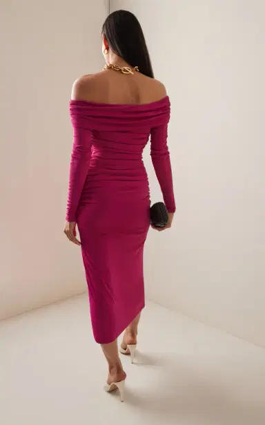 Carolina Herrera Ruched Off-The-Shoulder Jersey Midi Dress | Thumbnail 4 Carolina Herrera Ruched Off-The-Shoulder Jersey Midi Dress | Thumbnail 4