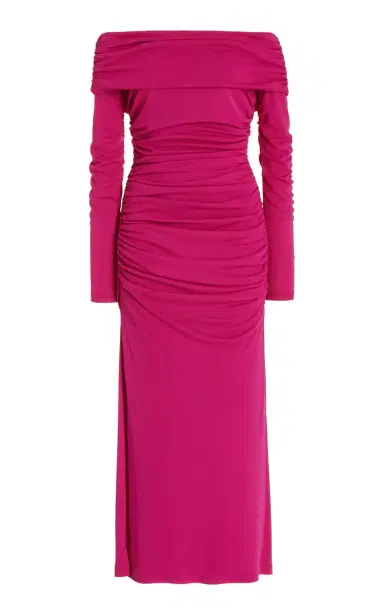 Carolina Herrera Ruched Off-The-Shoulder Jersey Midi Dress | Thumbnail 1 Carolina Herrera Ruched Off-The-Shoulder Jersey Midi Dress | Thumbnail 1