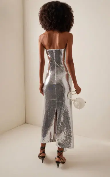 ROTATE Ruffled Sequined Midi Dress - Silver | Thumbnail 4 ROTATE Ruffled Sequined Midi Dress - Silver | Thumbnail 4