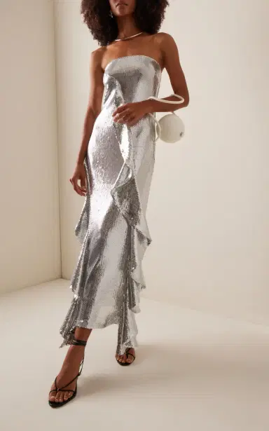 ROTATE Ruffled Sequined Midi Dress - Silver | Thumbnail 7 ROTATE Ruffled Sequined Midi Dress - Silver | Thumbnail 7