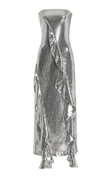 ROTATE Ruffled Sequined Midi Dress - Silver | Thumbnail 1 ROTATE Ruffled Sequined Midi Dress - Silver | Thumbnail 1