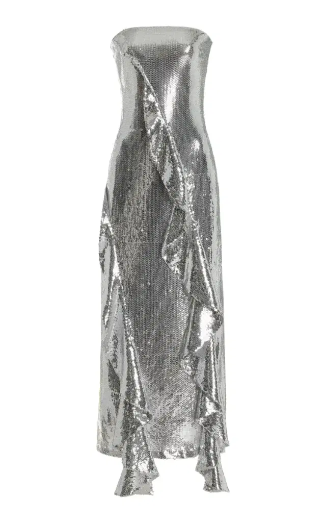 Ruffled Sequined Midi Dress - Silver Ruffled Sequined Midi Dress - Silver