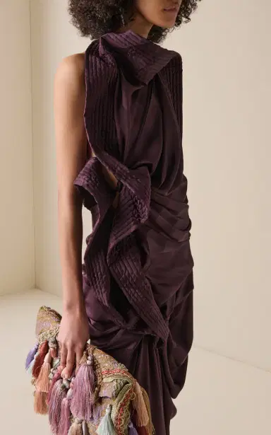 Dries Van Noten Dolla Draped Silk Midi Dress | Thumbnail 3 Dries Van Noten Dolla Draped Silk Midi Dress | Thumbnail 3