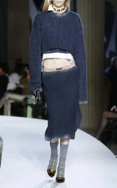 Miu Miu Low-Rise Faded Cotton Midi Skirt | Thumbnail 2 Miu Miu Low-Rise Faded Cotton Midi Skirt | Thumbnail 2