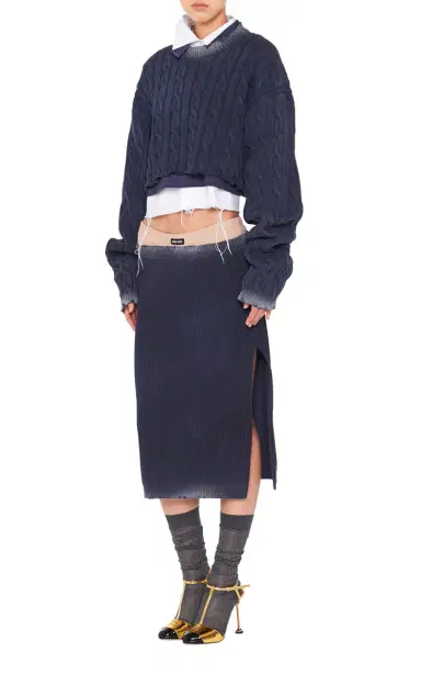 Miu Miu Low-Rise Faded Cotton Midi Skirt | Thumbnail 3 Miu Miu Low-Rise Faded Cotton Midi Skirt | Thumbnail 3