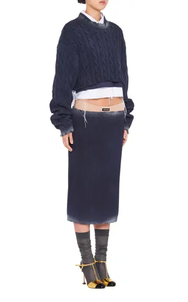 Miu Miu Low-Rise Faded Cotton Midi Skirt | Thumbnail 4 Miu Miu Low-Rise Faded Cotton Midi Skirt | Thumbnail 4