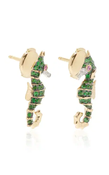 Yvonne Leon Seahorse 18K Gold Multi Stone Earrings | Thumbnail 4 Yvonne Leon Seahorse 18K Gold Multi Stone Earrings | Thumbnail 4