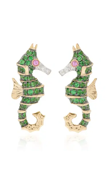Yvonne Leon Seahorse 18K Gold Multi Stone Earrings | Thumbnail 1 Yvonne Leon Seahorse 18K Gold Multi Stone Earrings | Thumbnail 1