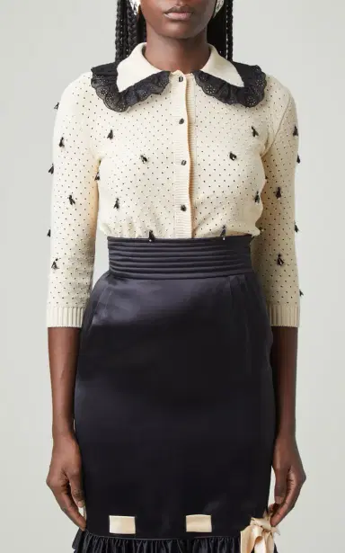 Valentino Garavani Lace-Trimmed Cotton Cardigan | Thumbnail 2 Valentino Garavani Lace-Trimmed Cotton Cardigan | Thumbnail 2