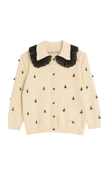 Valentino Garavani Lace-Trimmed Cotton Cardigan | Thumbnail 1 Valentino Garavani Lace-Trimmed Cotton Cardigan | Thumbnail 1