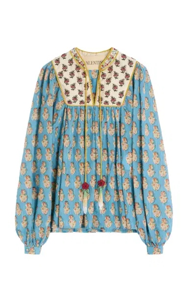 Valentino Garavani Embroidered Cotton-Blend Blouse | Thumbnail 1 Valentino Garavani Embroidered Cotton-Blend Blouse | Thumbnail 1