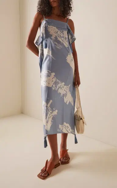 Bottega Veneta Draped Silk-Cotton Midi Dress | Thumbnail 2 Bottega Veneta Draped Silk-Cotton Midi Dress | Thumbnail 2