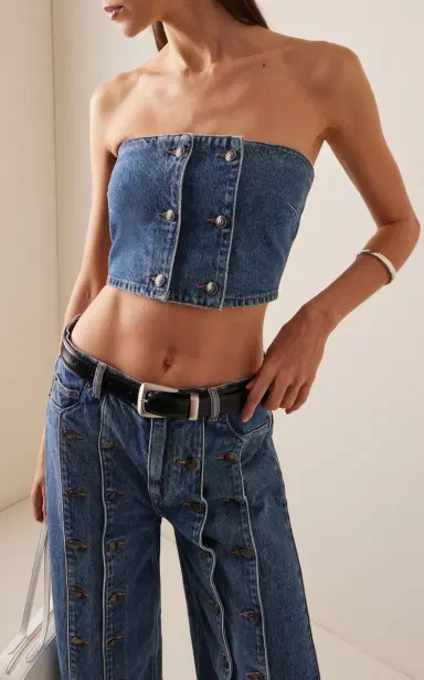ROTATE Button-Detailed Denim Top | Thumbnail 2 ROTATE Button-Detailed Denim Top | Thumbnail 2