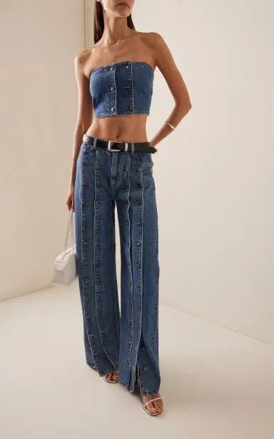 ROTATE Button-Detailed Denim Top | Thumbnail 3 ROTATE Button-Detailed Denim Top | Thumbnail 3